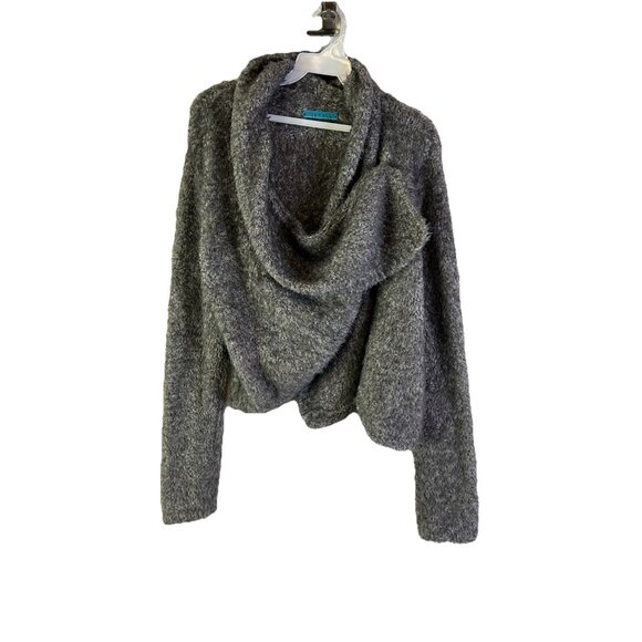 Alice + Olivia Teddy Wrap Cropped Cardigan Sweater Gray - Picture 1 of 10